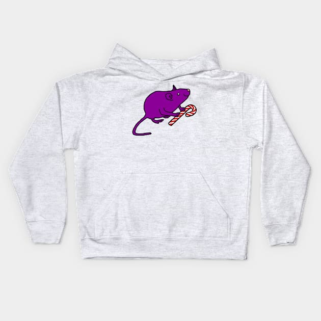 Purple Rat holding Candy Cane at Christmas Kids Hoodie by ellenhenryart